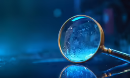 the magnifying glass shows blue bubbles in the water