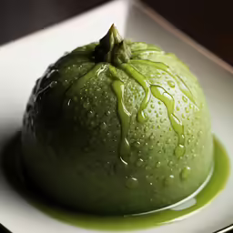 a green object sitting on top of a plate