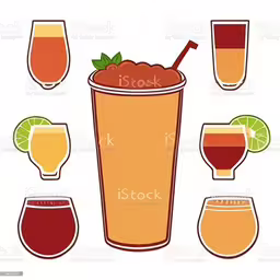 a group of glasses and cups filled with liquid,drinks are arranged next to each other in glasses royalty,a tall cocktail with different kinds of drinks,a cocktail drink in a tall glass with three glasses of different drinks,a tall glass of fruit cocktail with different shots of fruit in it and two glasses of ice tea and two