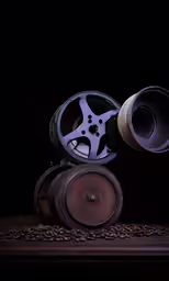 a pile of old wheels with some sort of object on them