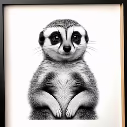 a print of a meerkat sitting cross legged