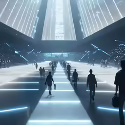 several people walking around an architectural structure