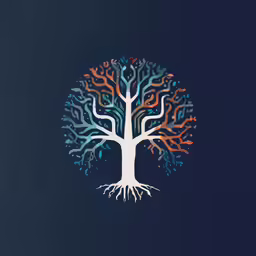 an image of colorful tree with roots in the middle