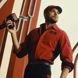 a man is holding a camera and taking a picture