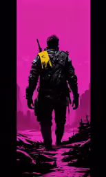 the man in the trench holding a rifle and a bag