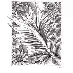 the leaves and flowers of this plant in pencil are part of the artwork,an image of black and white flowers
