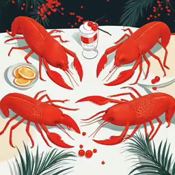 lobsters served at a table with pepperoni