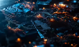 a dark photo of a large area with many lights