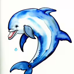 a drawing of a dolphin with one head raised to the side,a dolphins tattoo design on a paper with a watercoline style design