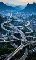 a high angle view of multiple roads near some hills