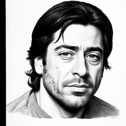 a drawing of a man in black and white