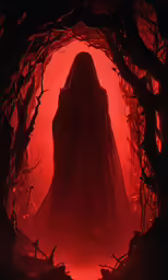 the dark knight is standing in a foggy forest