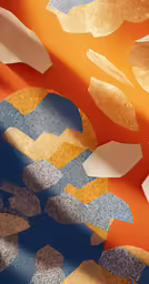 a close up of a yellow wallpaper with abstract painting