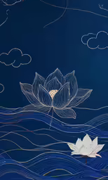 the painting is made up of an image of water lilies on the water