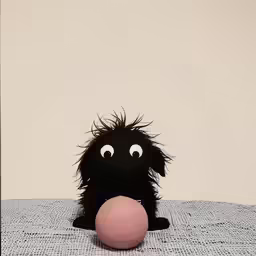 a stuffed animal with an object sitting on the ground