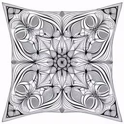 an image of a black and white design,a design with a black and white background,this black and white pattern is very complex,a black and white drawing of an abstract flower,the square coloring page is in black and white