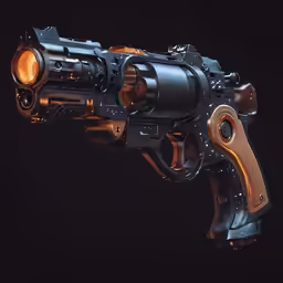 a gun in a dark background with orange lighting