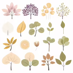 nine different kinds of leaves on a white background