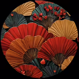 an image of oriental fans in red and orange