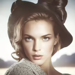 the blonde woman is wearing a big hat