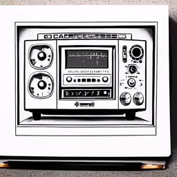 a drawing of a stereo with a boombox in front