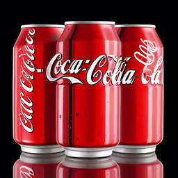 three red cans sit on the black surface,three can of coca cola on black background,some very tasty looking can have been in a photo,three red cans sit next to each other,three red cans are sitting on top of each other