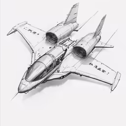 an airplane sketching in pencil with various angles and colors