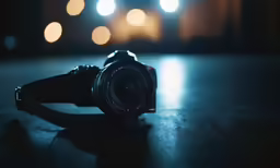 there is a small camera that is laying on the table