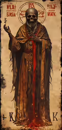 a poster of a person dressed in red and black
