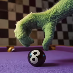the hand of an alien, is reaching for a billard