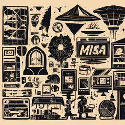 an illustration of the front cover of a magazine,a wall with various assorted items and a clock