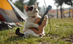 a cat that is sitting on the grass