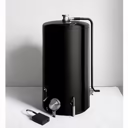 an open propane water tank sitting next to some electronic devices
