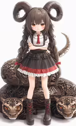 an anime girl in a black and red dress