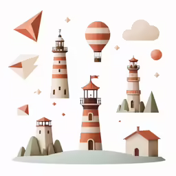 an illustrated poster with lighthouses and kites