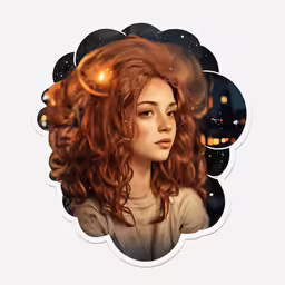 a woman with red hair and a steam cloud over her head