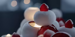 a snow man and other candles surrounded by frosted objects