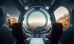 the view of a rocky landscape through a circular window