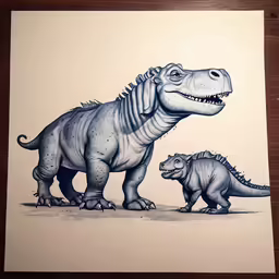 a drawing of a stegossaurus and a small dinosaur