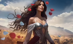 woman with long brown hair with large breast