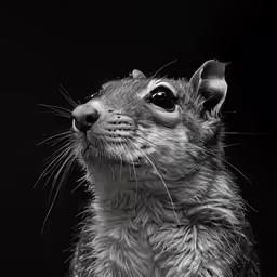 a small gray and white animal looking to the left