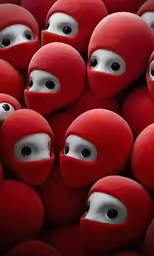 some very big red balls with white eyes
