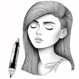 a girl with her eyes closed has a pen in front of her