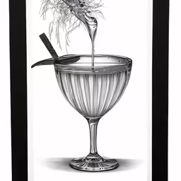 a drawing of a wine glass and a wine bottle in the bottom