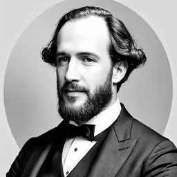 a black and white portrait of a man wearing a suit