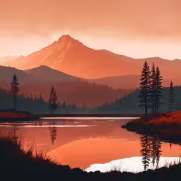 a body of water near some mountains and trees,a lake and trees in front of mountains