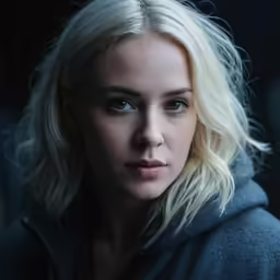 a blonde haired woman with blue eyes