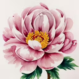 a drawing of a flower on paper that resembles an ornate, large pink peony,the painting shows a large flower with many flowers