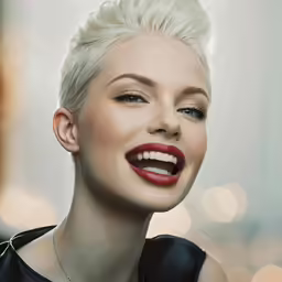 a woman with a necklace is looking at the camera