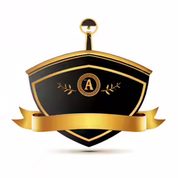 golden shield and a ribbon, and laurel around the edge